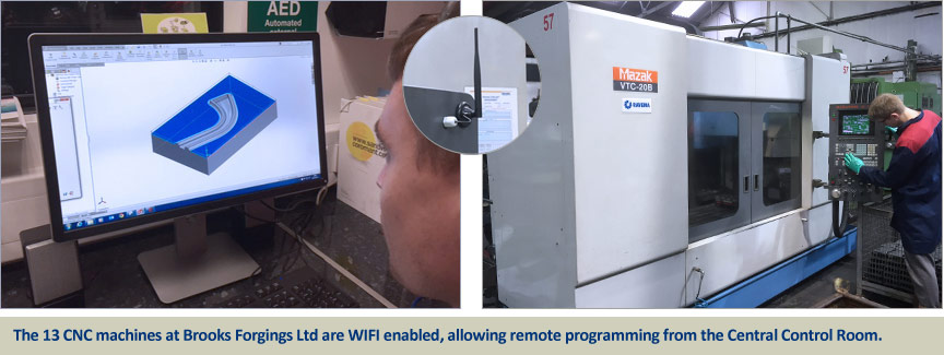 forging central control room with wifi linked cnc machines for tooling production