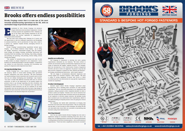 fastener and fixing magazine feature may 2018 brooks forgings